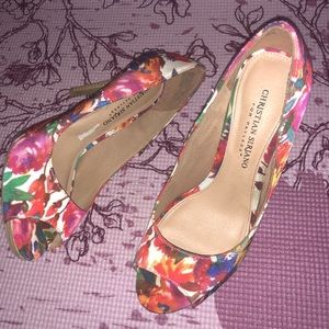 Christian Siriano watercolor floral peep toe heel